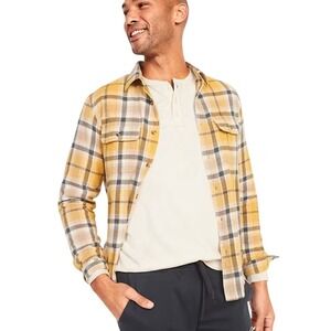 Old Navy Mens XL Regular Fit Plaid Flannel Shirt Yellow Navy Long Sleeve -NWT